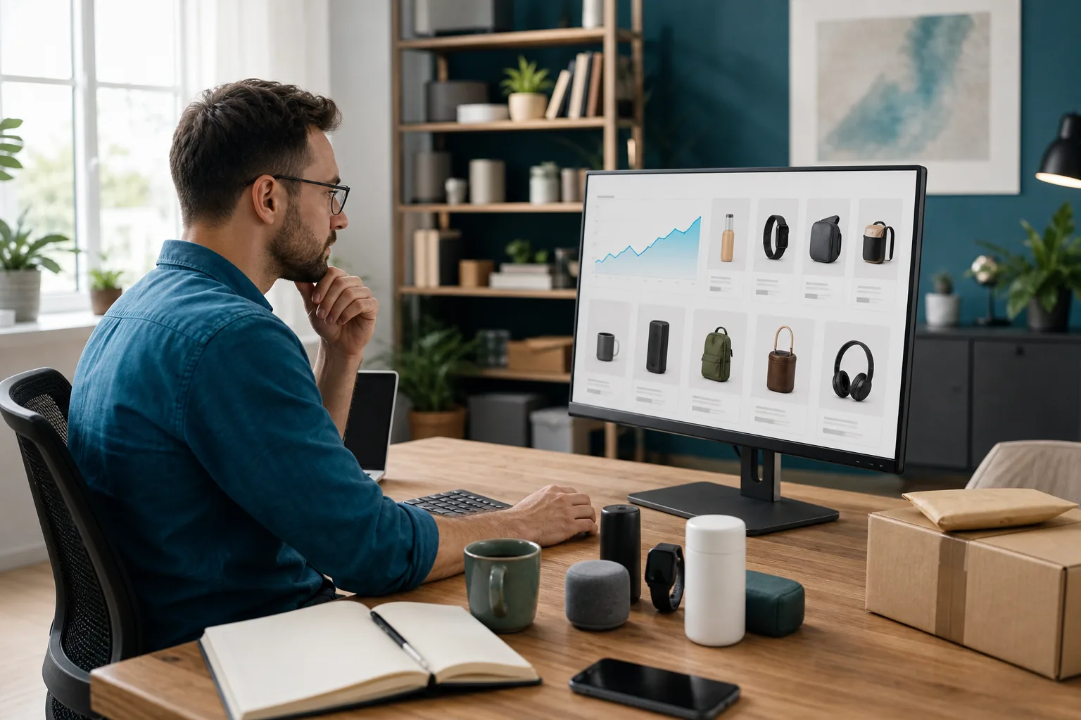 Ecommerce seller researching products using sales trend data