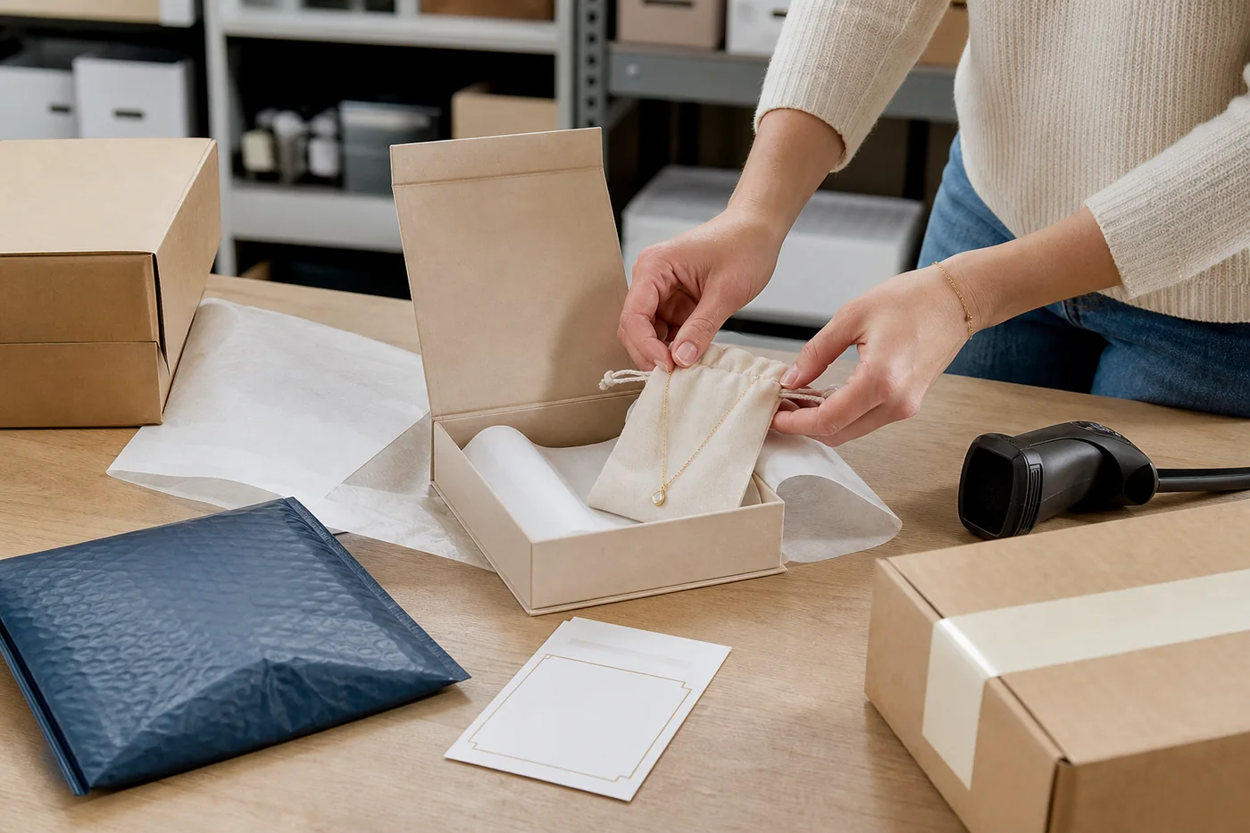 Jewelry packaging and dropshipping fulfillment station