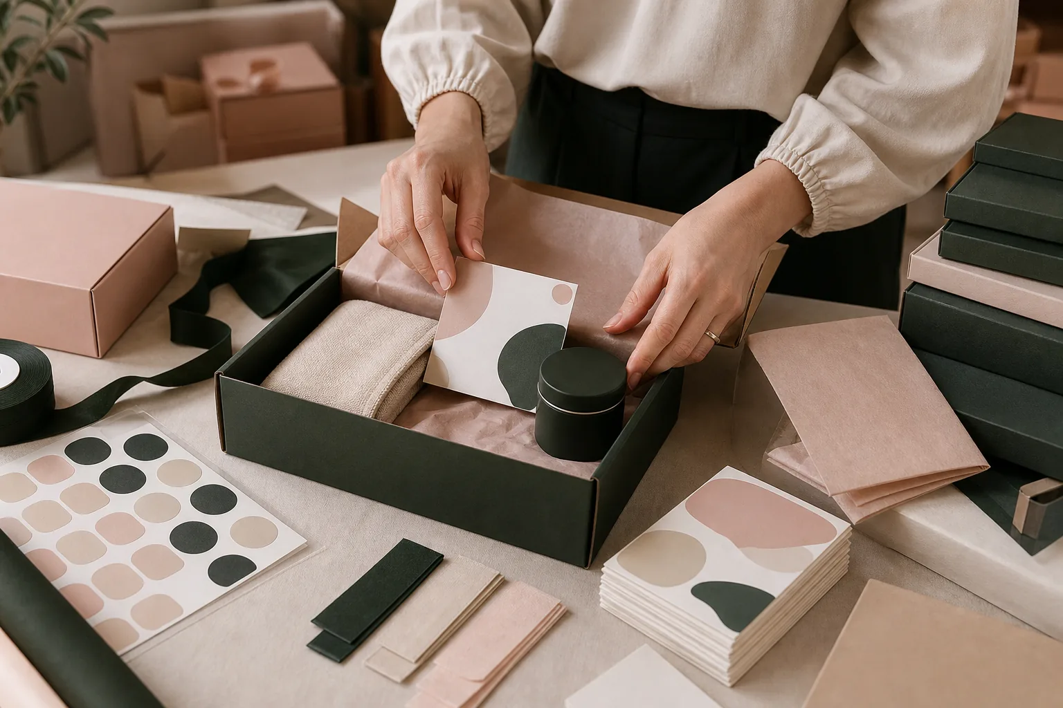 Designer preparing customized ecommerce product packaging